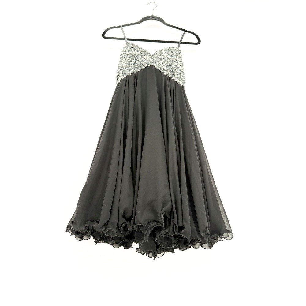 Sherri Hill Dress Women 0 Grey Crystal Embellished Chiffon Cocktail Formal 0240